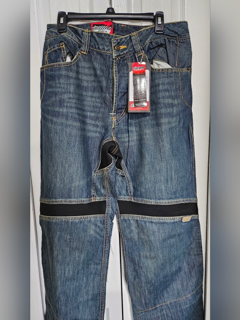 Icon Victory Motorcycle Jeans Mens 34 Blue Denim Riding Pants Armored Biker Stra - Picture 6 of 16